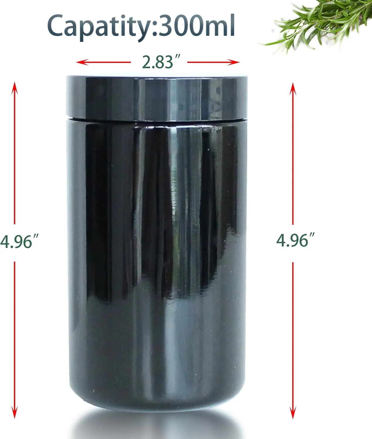 Black Glass Airtight Storage Container Jar 300ml with UV Protection for Spice Coffee