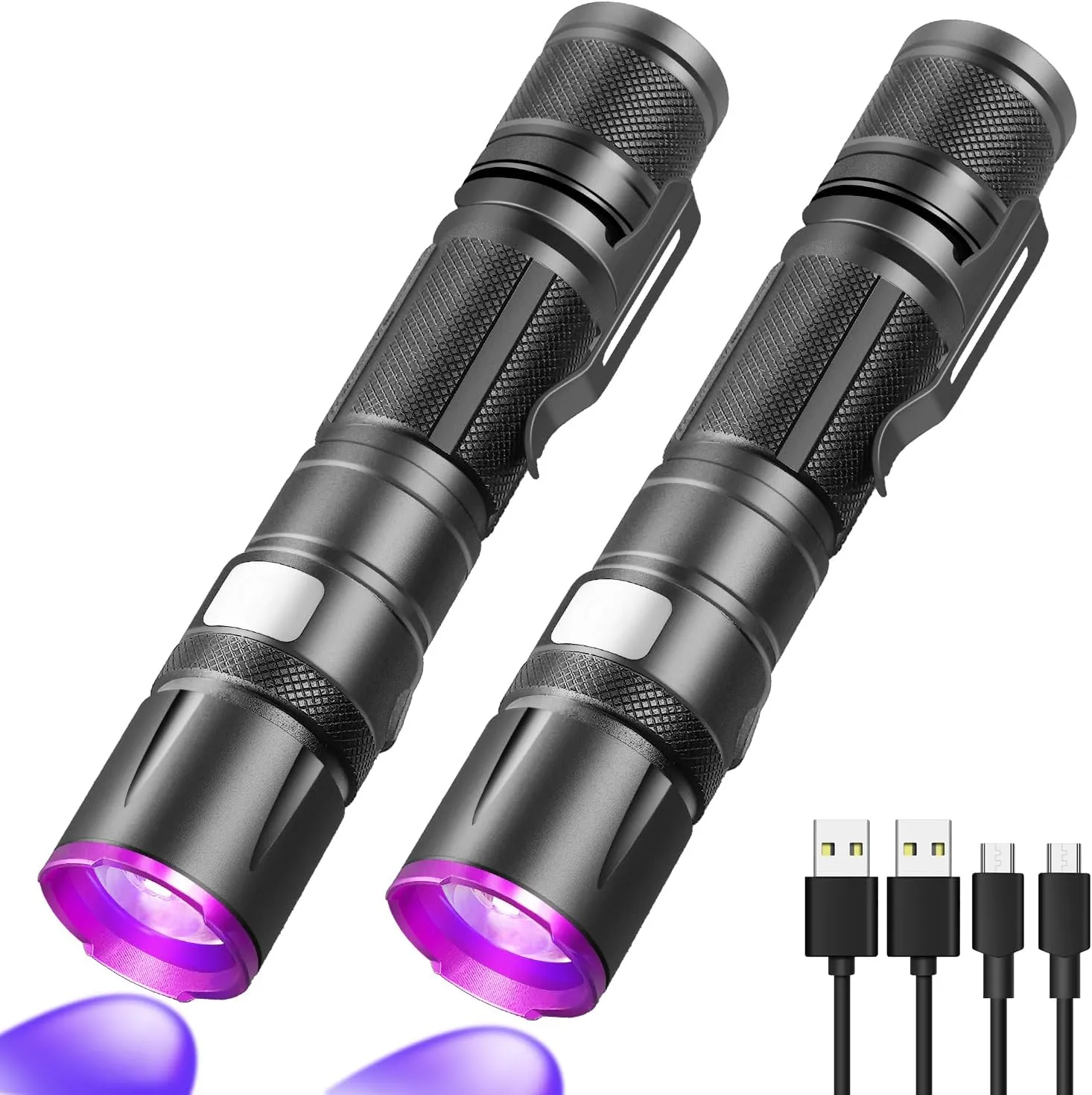 Black Light Flashlight, 2Pack UV Flashlights USB-C Rechargeable 8Hours Long-Lasting Pure Ultraviolet Light, Fluorescent Detector for Dog,Pet Urine Stains,Flowers Glows,UV Paint Glows,Hornworm