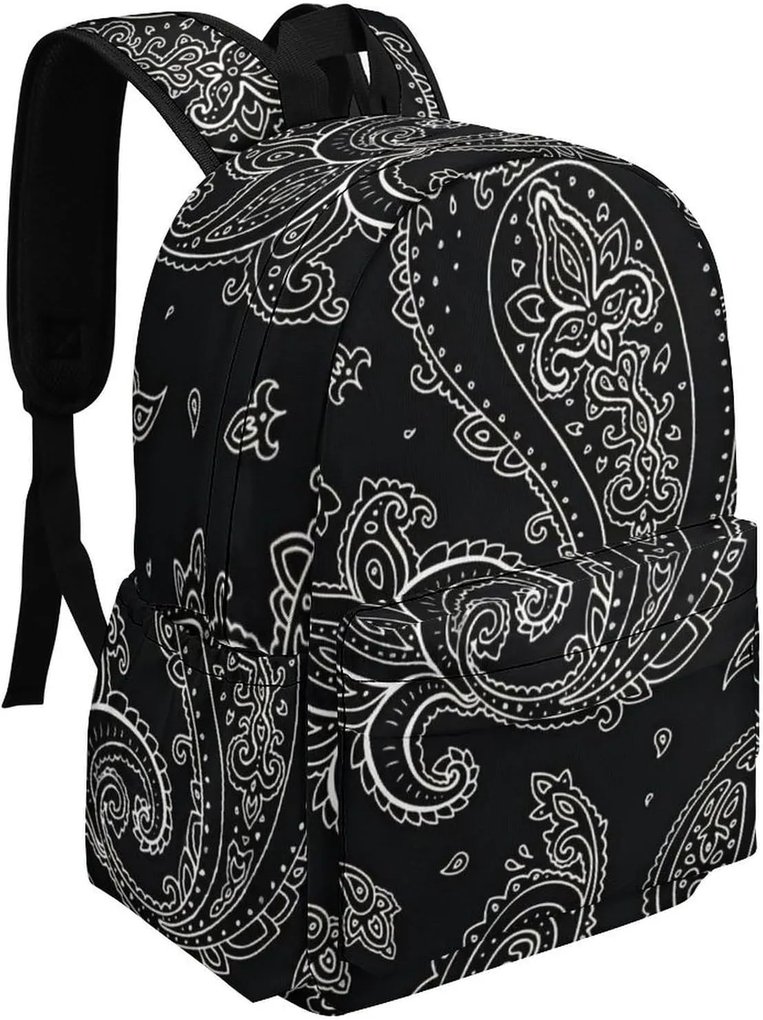 Black Paisley Pattern Classic And Stylish Large Capacity Portable Half Print Backpack