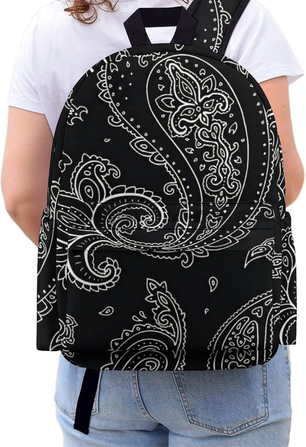 Black Paisley Pattern Classic And Stylish Large Capacity Portable Half Print Backpack