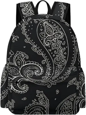 Black Paisley Pattern Classic And Stylish Large Capacity Portable Half Print Backpack