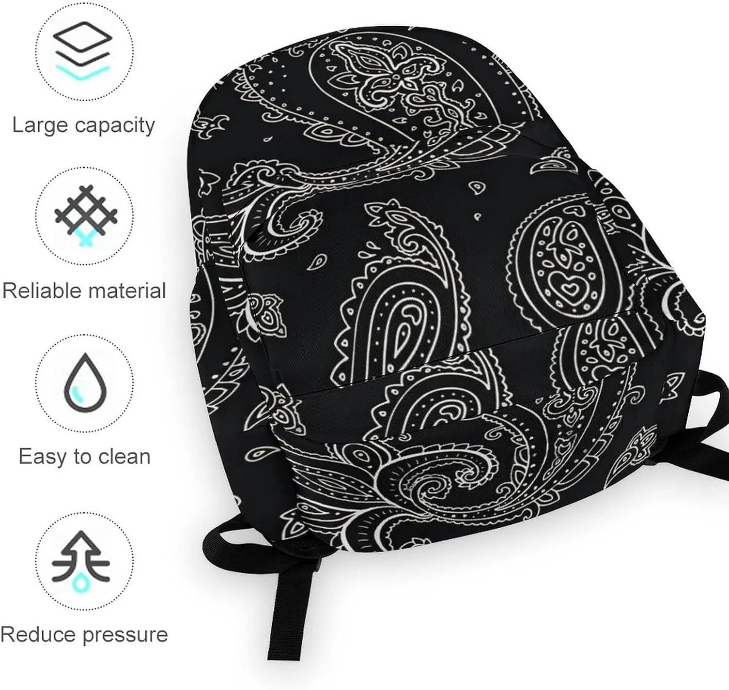 Black Paisley Pattern Classic And Stylish Large Capacity Portable Half Print Backpack