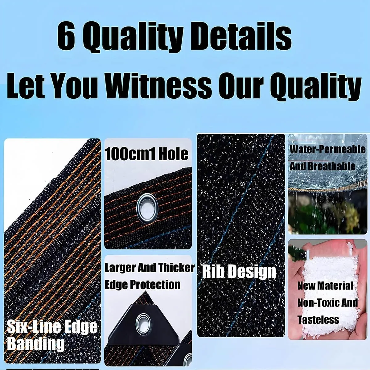 Black Shade Cloth Garden Shade Net 96% UV Block with Grommets Mesh Tarp for Greenhouse Cover Patio Plant Flower Chicken Coop Carport 3x4m 3x7m 4x10m 6x9m 9x10m 10x10m(30x30ft)