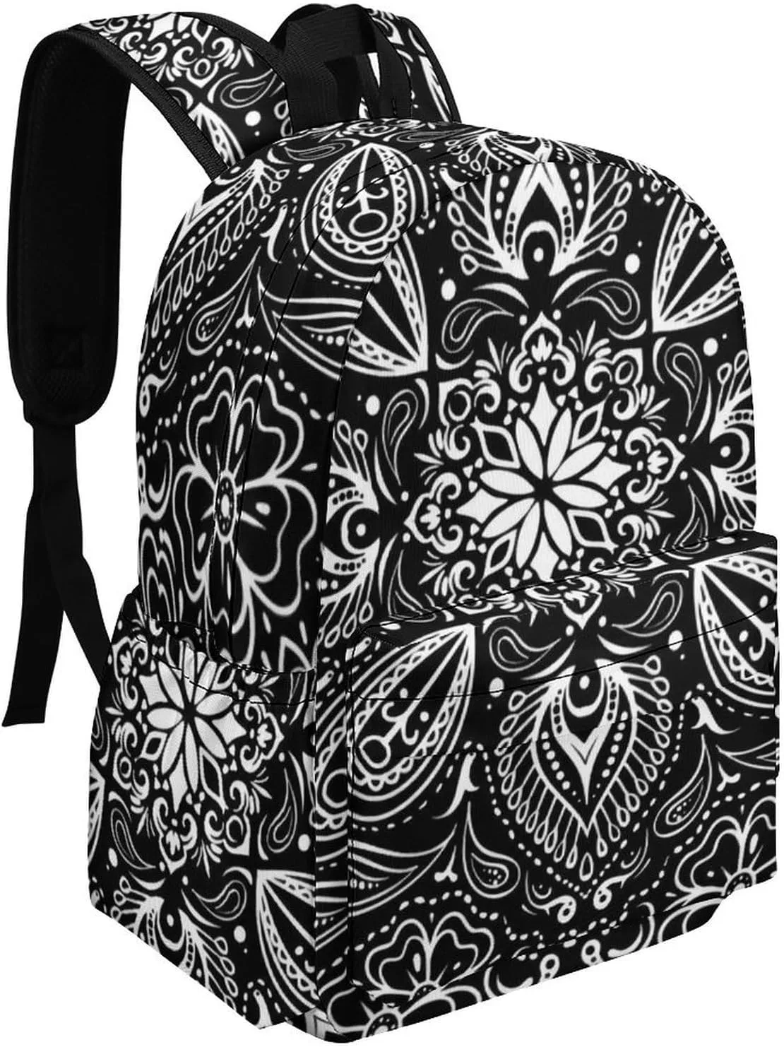 Black White Paisley Classic And Stylish Large Capacity Portable Half Print Backpack