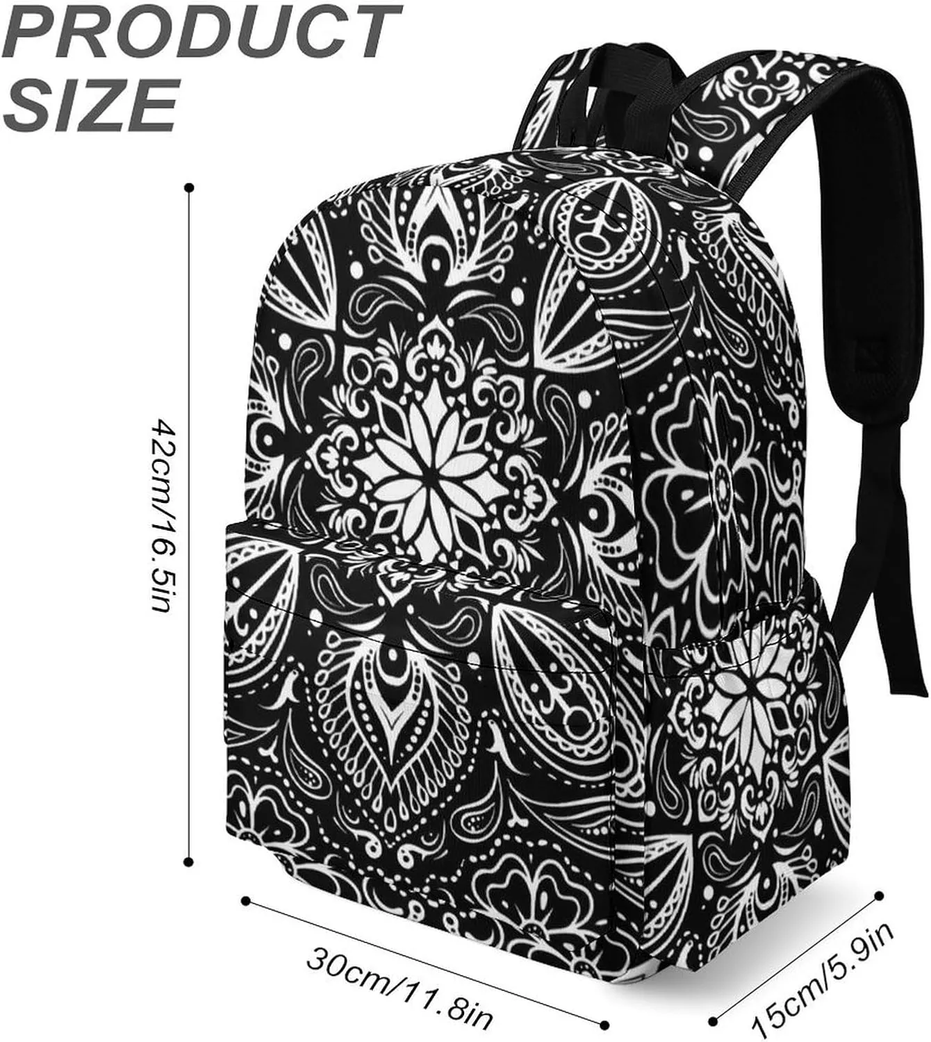 Black White Paisley Classic And Stylish Large Capacity Portable Half Print Backpack