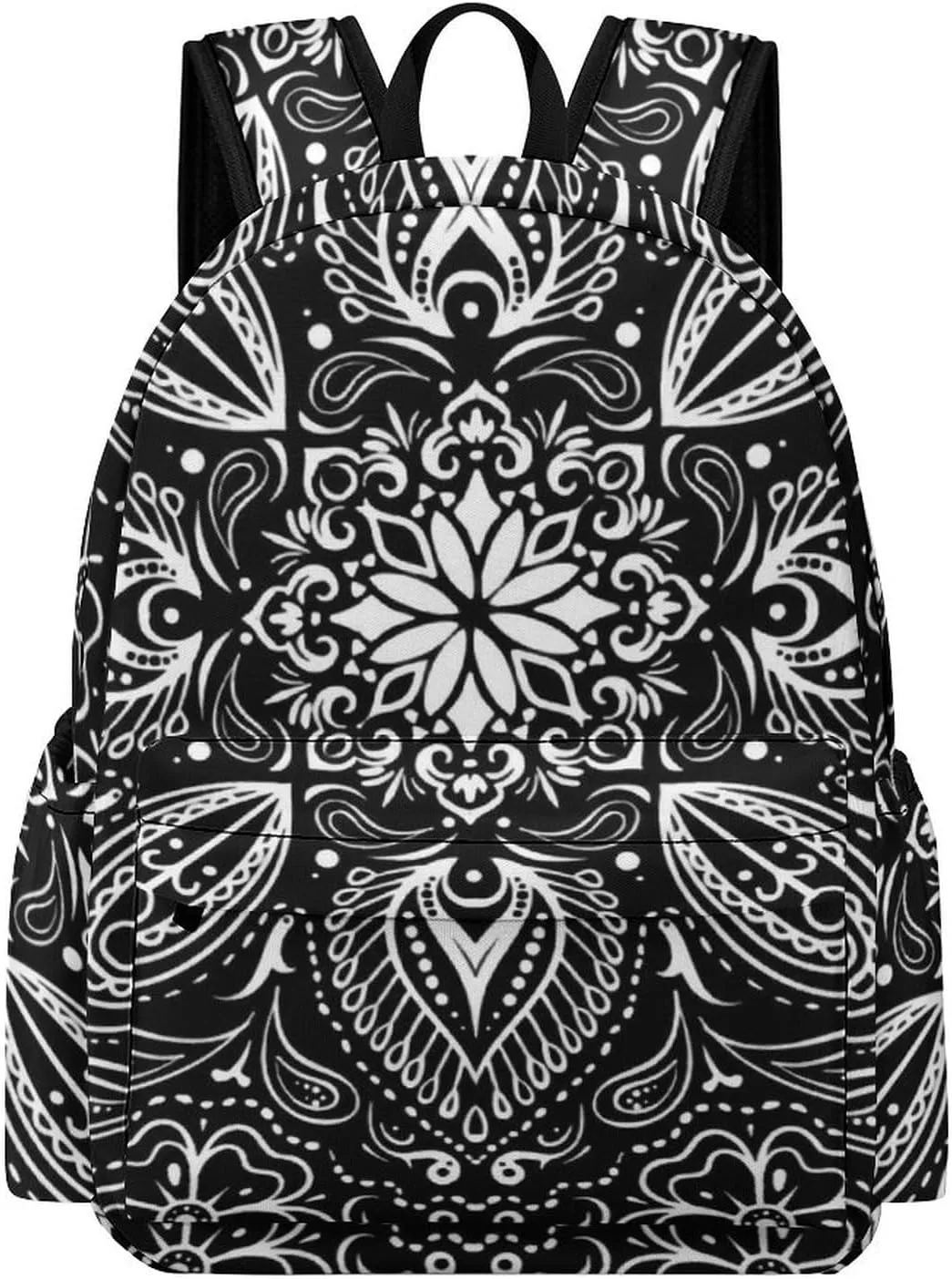 Black White Paisley Classic And Stylish Large Capacity Portable Half Print Backpack