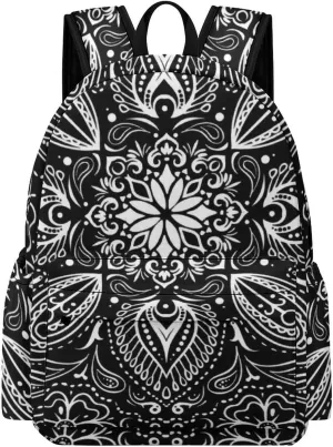 Black White Paisley Classic And Stylish Large Capacity Portable Half Print Backpack
