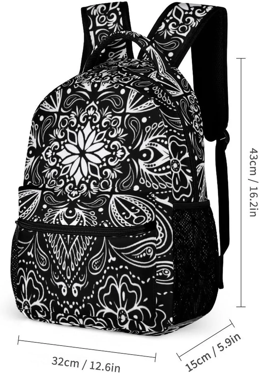 Black White Paisley Large Capacity Portable Backpack Three Piece Set