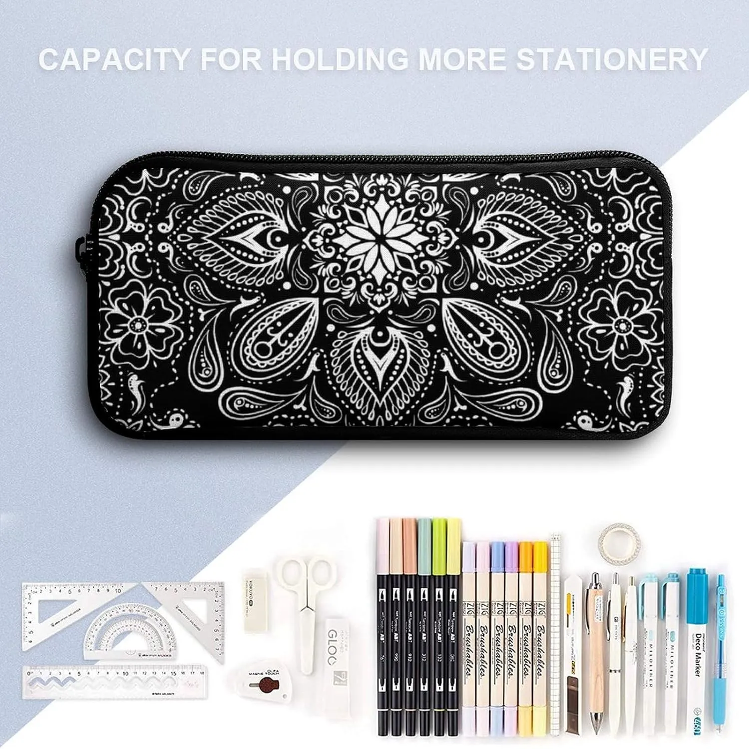 Black White Paisley Large Capacity Portable Backpack Three Piece Set