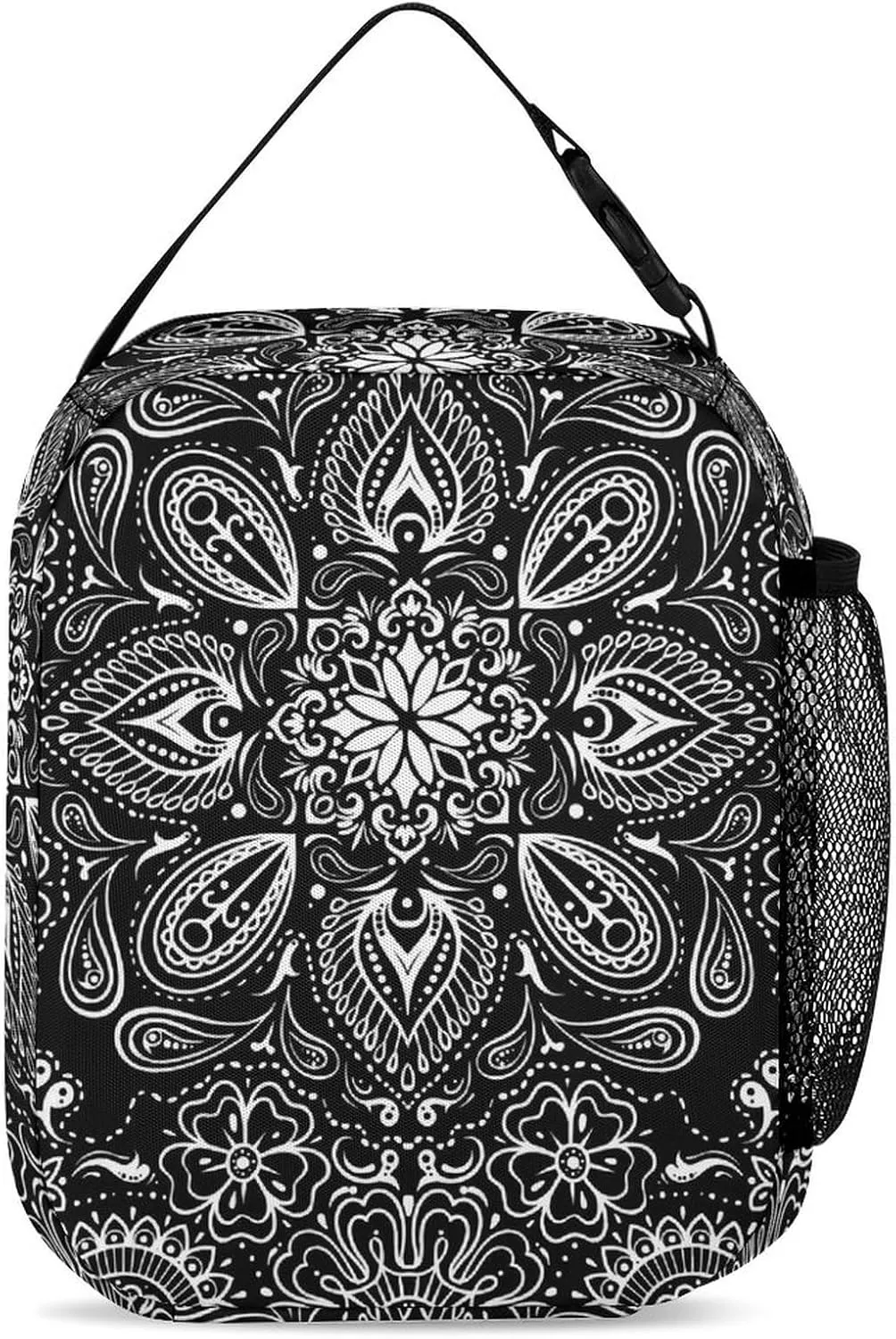 Black White Paisley Large Capacity Portable Backpack Three Piece Set