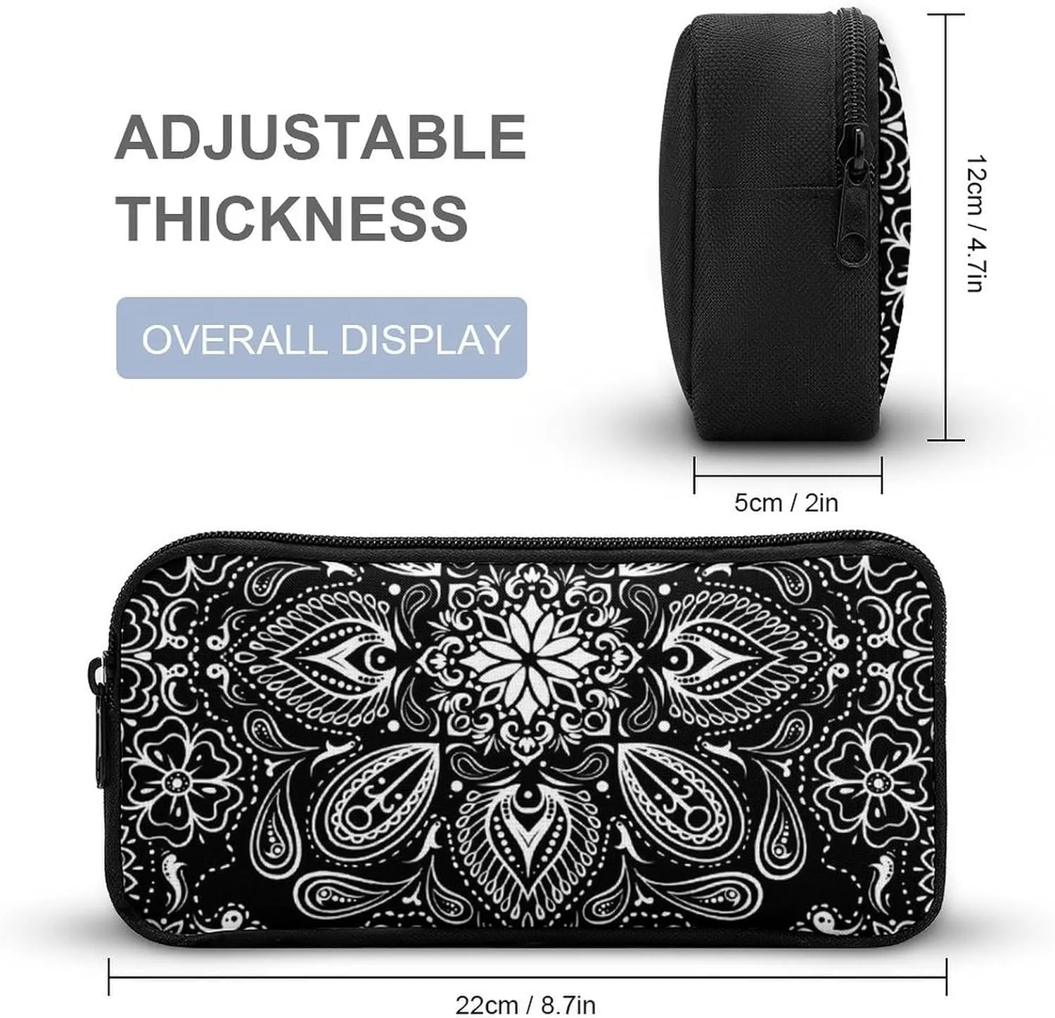 Black White Paisley Large Capacity Portable Backpack Three Piece Set