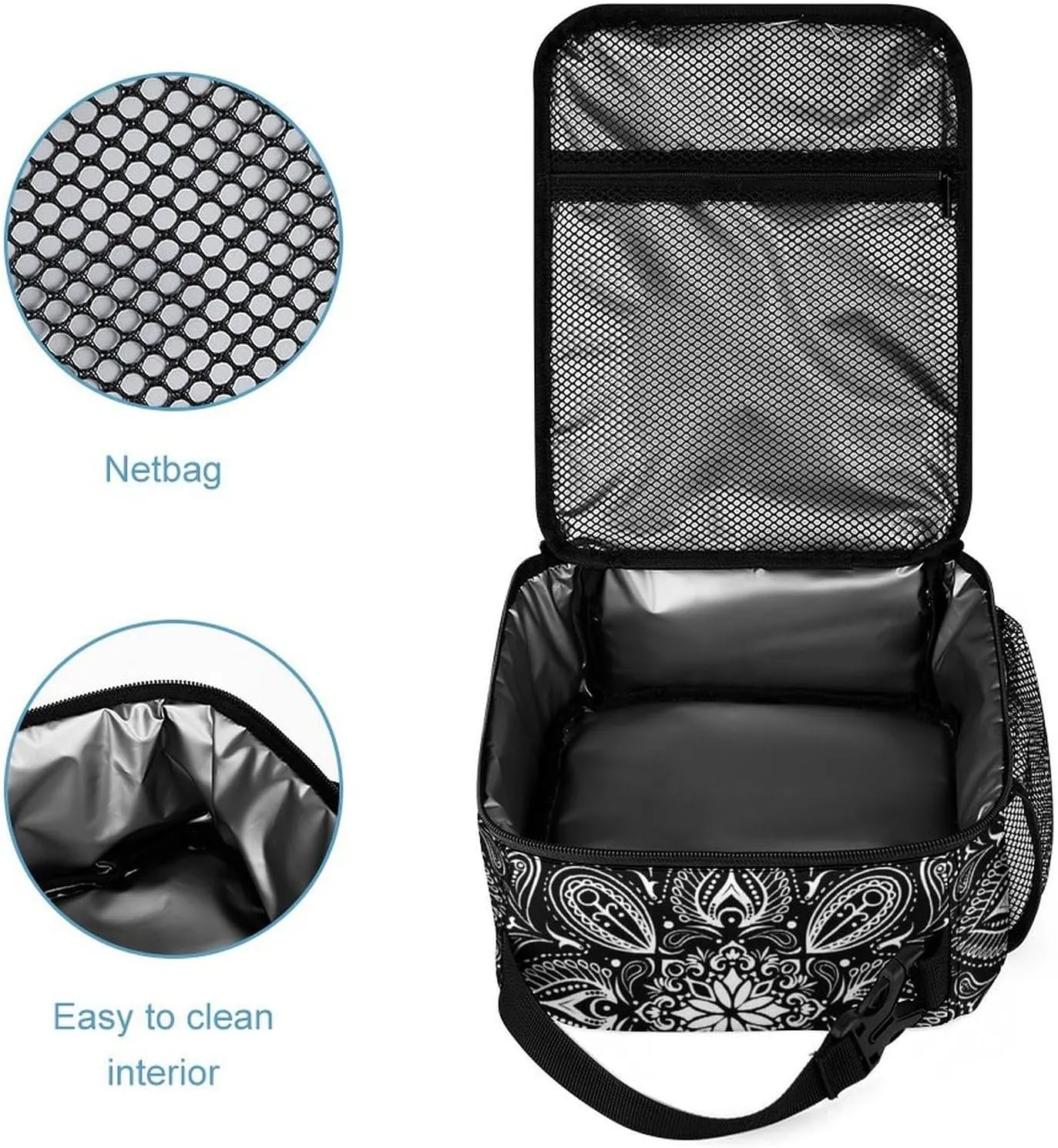 Black White Paisley Large Capacity Portable Backpack Three Piece Set