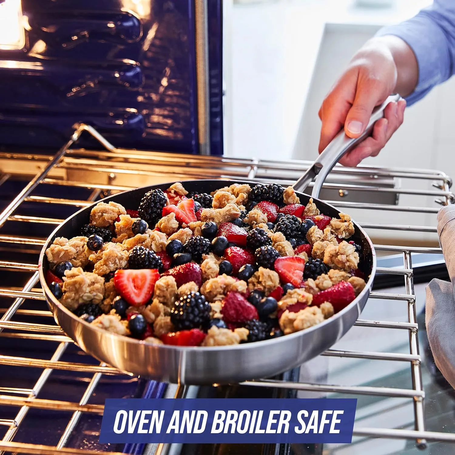 Blue Diamond HD Stainless Steel Clad Pro 10 Piece Cookware Pots and Pans Set, Diamond Infused Ceramic Nonstick, PFAS-Free, Dishwasher Safe, Oven and Broiler Safe, Silver