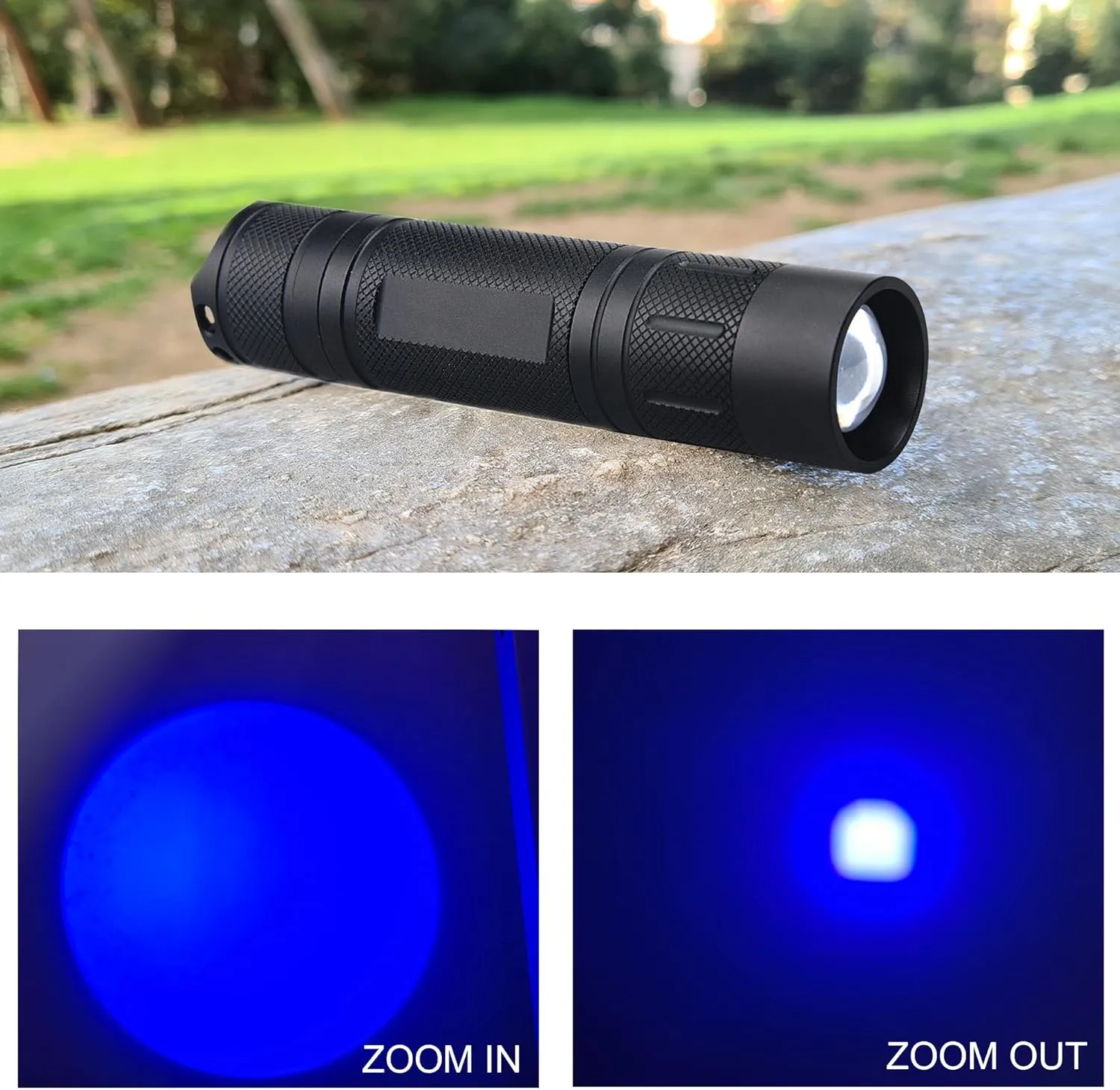 Blue Light Flashlight Single Mode Zoomable Blue LED Flashlights for Night Hunting, Fishing