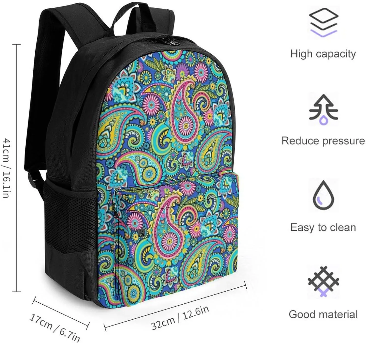 Blue Pink Paisley A Large Capacity Backpack with Pockets, Suitable for Outdoor Use, Etc