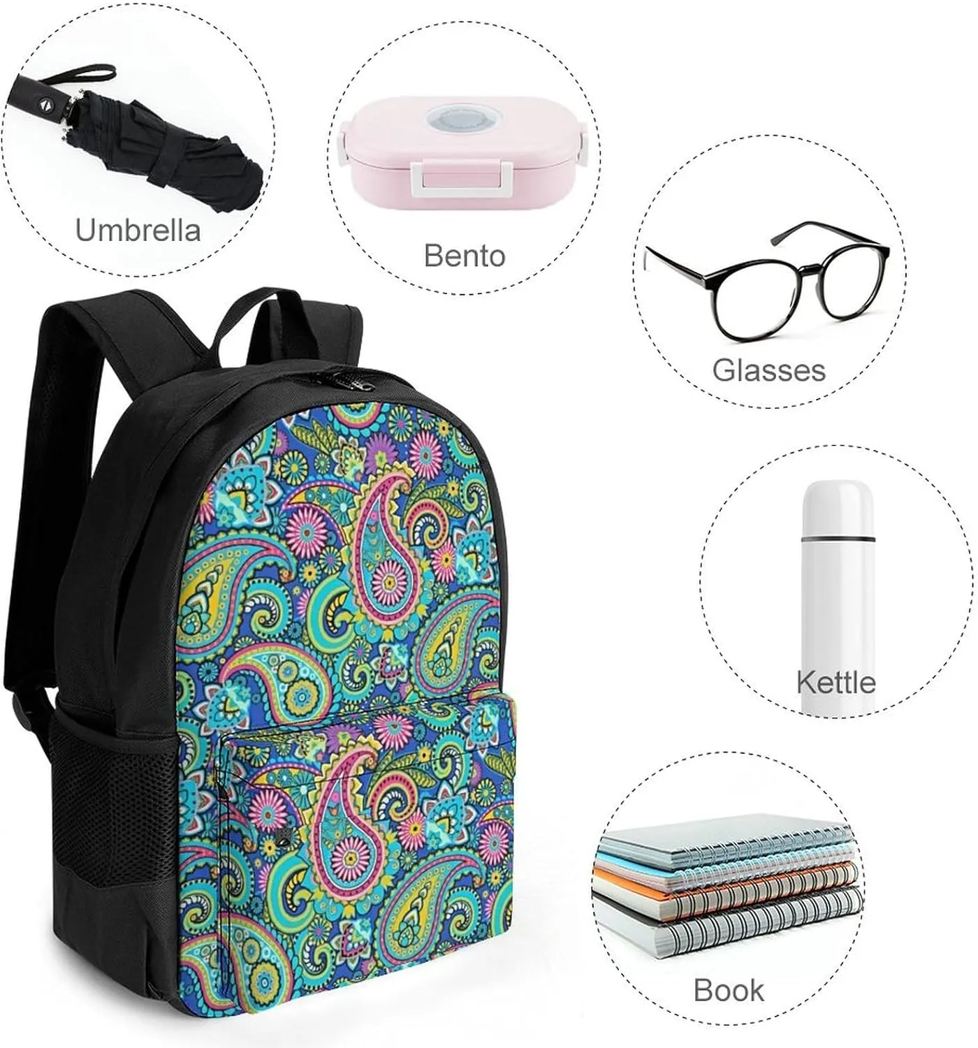 Blue Pink Paisley A Large Capacity Backpack with Pockets, Suitable for Outdoor Use, Etc