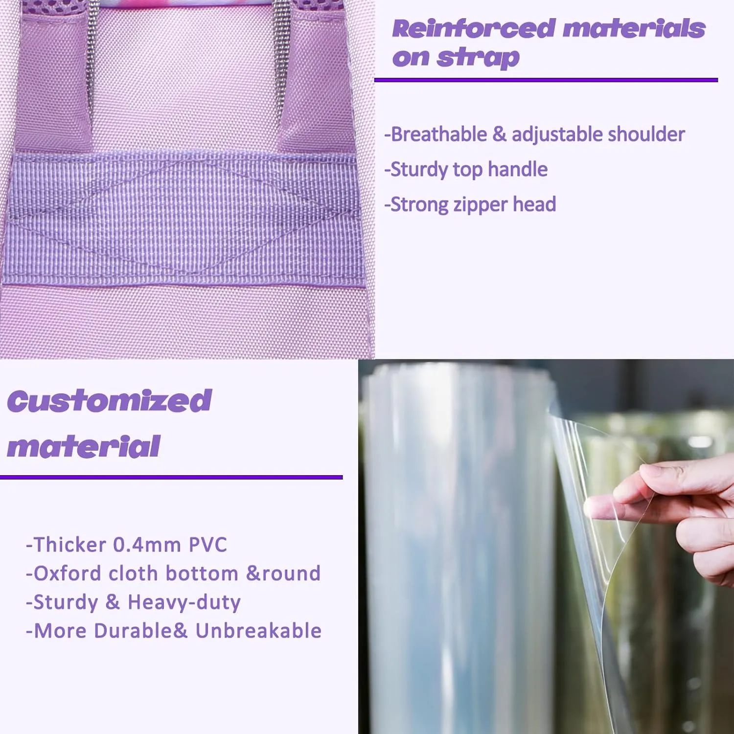 BLUEFAIRY Clear Backpack for School Stadium Approved Large PVC See Through Bag Heavy Duty Bookbag Transparent Plastic Bag for Kids Students Work Events 17" Spiral Purple