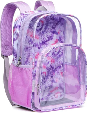 BLUEFAIRY Clear Backpack for School Stadium Approved Large PVC See Through Bag Heavy Duty Bookbag Transparent Plastic Bag for Kids Students Work Events 17" Spiral Purple