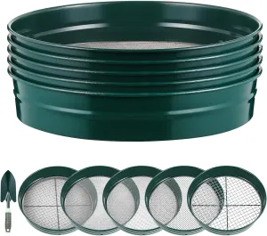 Blulu 5 Pack 14.57 Inch Wide Stackable Classifier Gold Prospecting Pan Set with Shovel 1/2" 1/4" 1/8" 1/12" 1/20" Stainless Steel Mesh Sifting Pan Gold Panning Classifier Screen Set Soil Sifter, Green