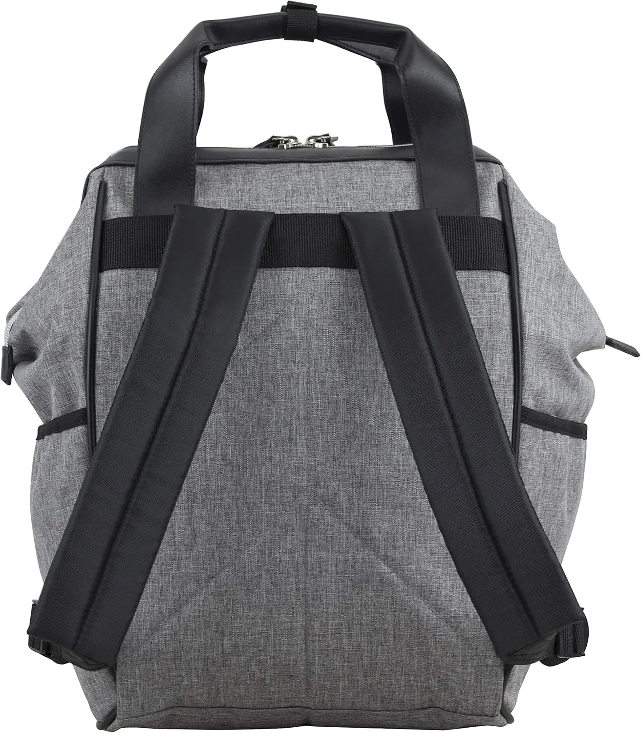 BODHI Doctor Bag Style Top Load Backpack Purse With Front Large Zipper Pockets, Medium Gray Chambray