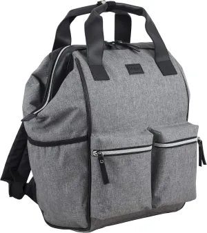 BODHI Doctor Bag Style Top Load Backpack Purse With Front Large Zipper Pockets, Medium Gray Chambray