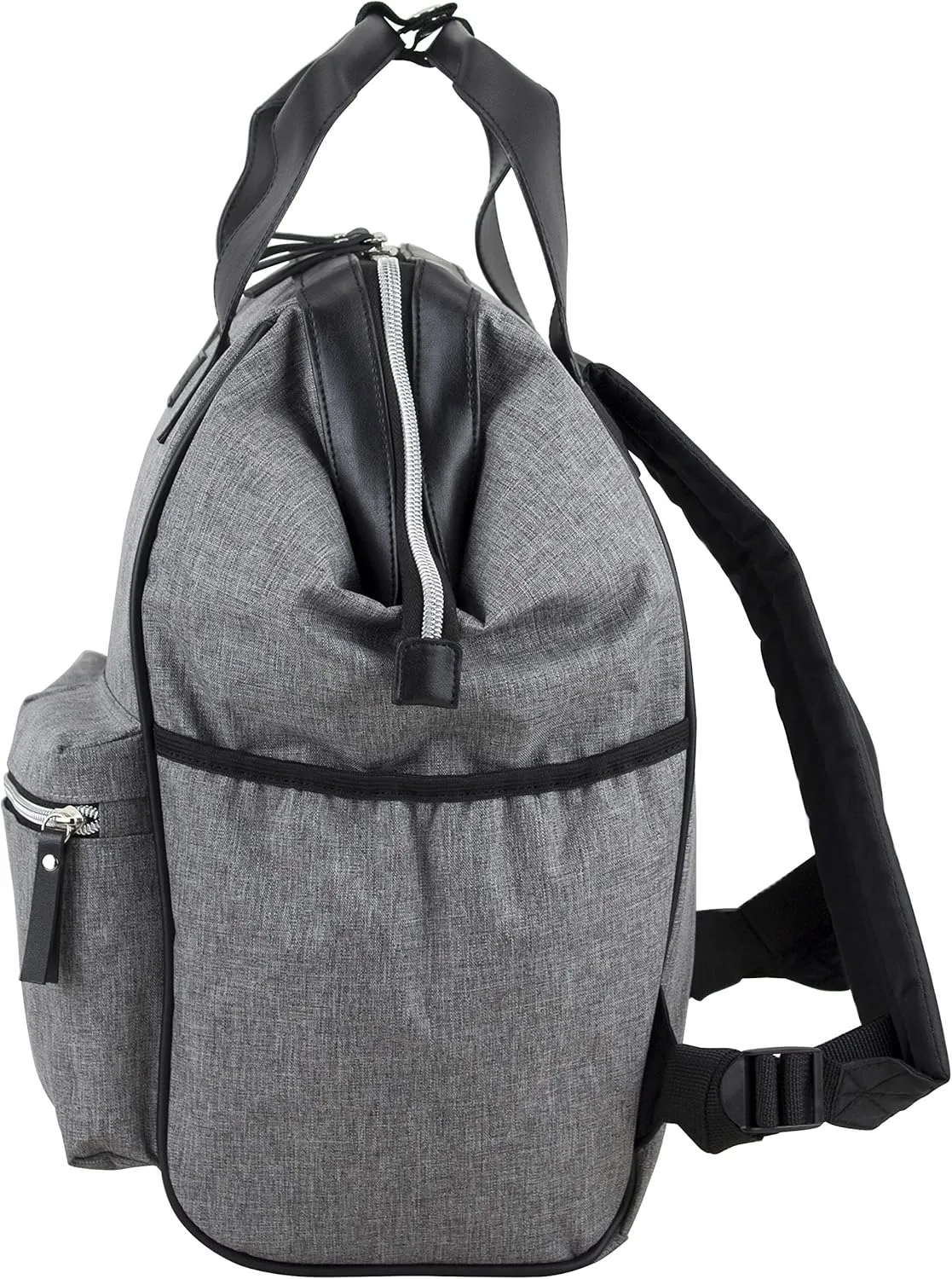BODHI Doctor Bag Style Top Load Backpack Purse With Front Large Zipper Pockets, Medium Gray Chambray