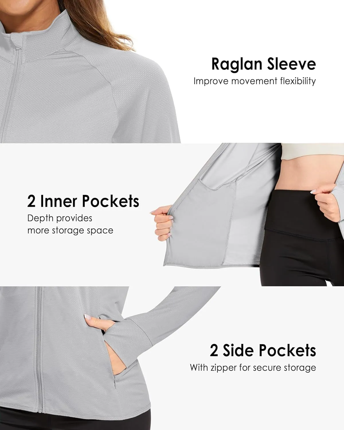 Boladeci Women's Athletic Jackets Lightweight UPF 50  Sun Shirts Long Sleeve Full Zip Up Quick Dry Running Workout Jackets
