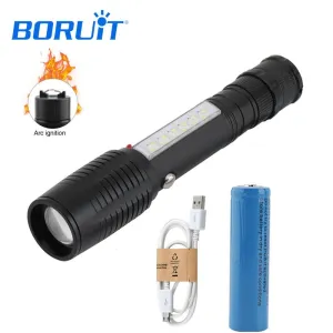BORUIT LED 4 Modes Flashlight Zoomable Lantern Flashlight Use 18650 Battery Rechargeable Torch Camping Outdoor ignition lantern