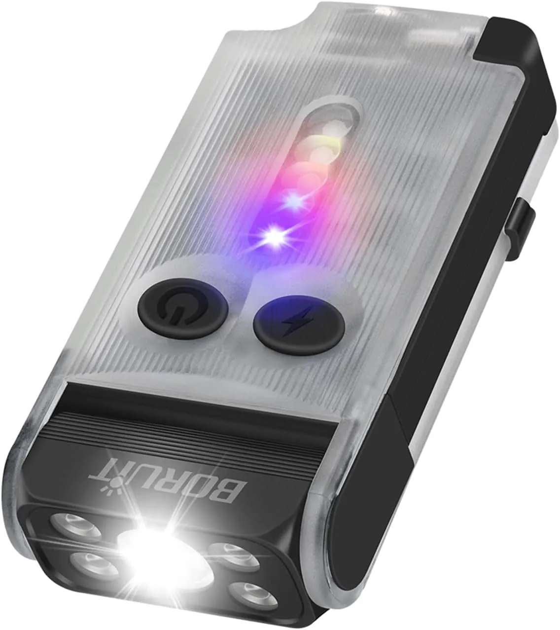 BORUIT V30 Small LED Flashlight - 365nm UV, Red/Green Light, 180° Swivel, Magnetic EDC Clip, Powerful Flashlights USB-C Rechargeable, Mini Pocket Keychain Flash Light IP65, 120dB, White