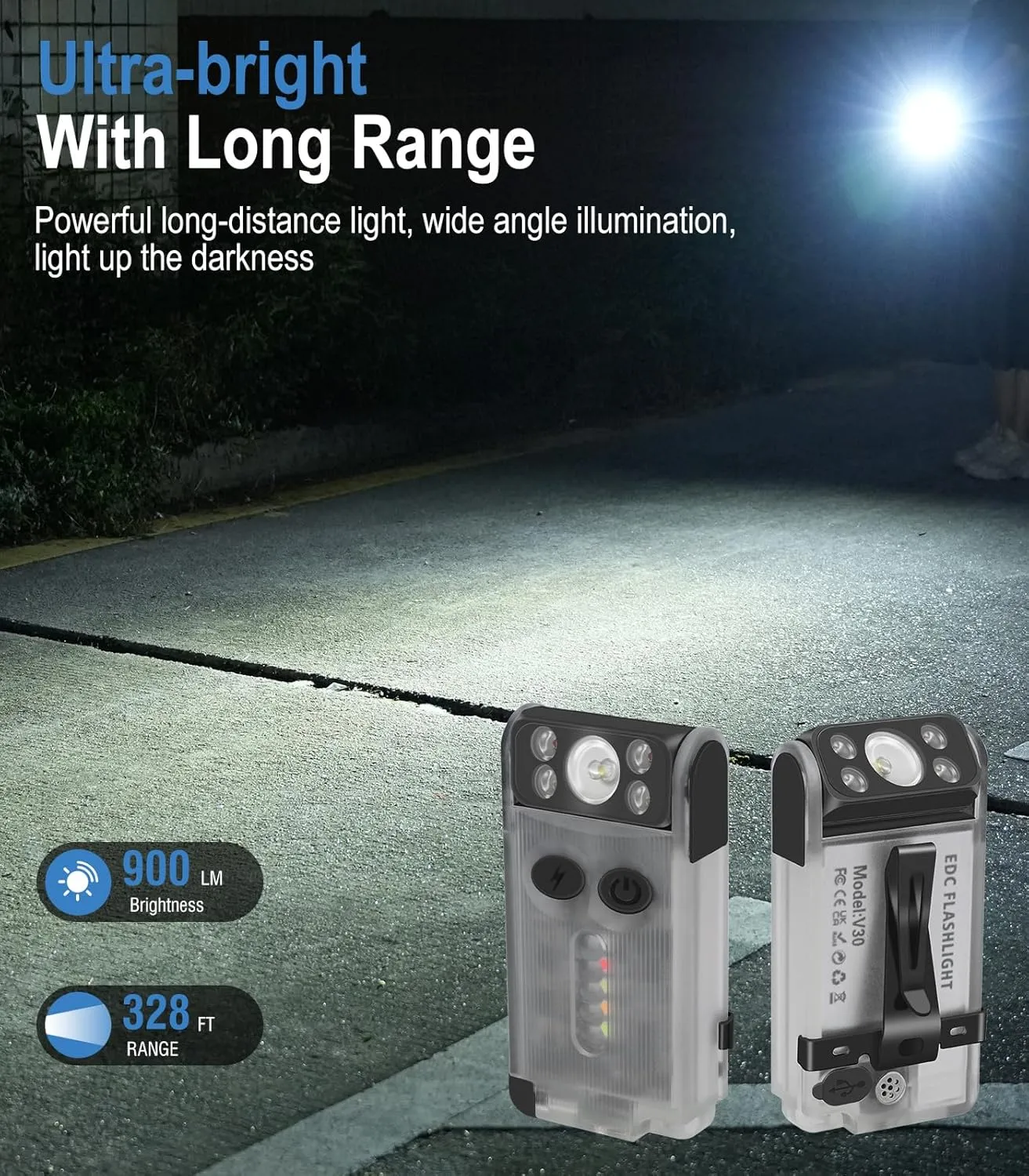 BORUIT V30 Small LED Flashlight - 365nm UV, Red/Green Light, 180° Swivel, Magnetic EDC Clip, Powerful Flashlights USB-C Rechargeable, Mini Pocket Keychain Flash Light IP65, 120dB, White