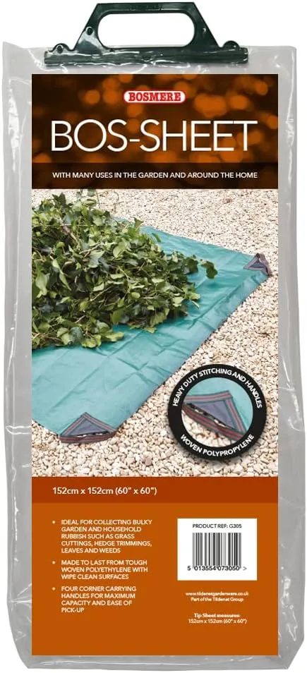 Bosmere Yard Waste Tarp, Heavy Duty Garden Tarp with Reinforced Corner Handles, UV Resistant Coating, 60-inch x 60-inch, Green