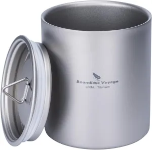 Boundless Voyage 350ml Double Wall Titanium Cup with Lid Ultralight Tea Coffee Mug Set for Outdoor Camping Picnic Hiking Traveling Home use A-Ti3022D