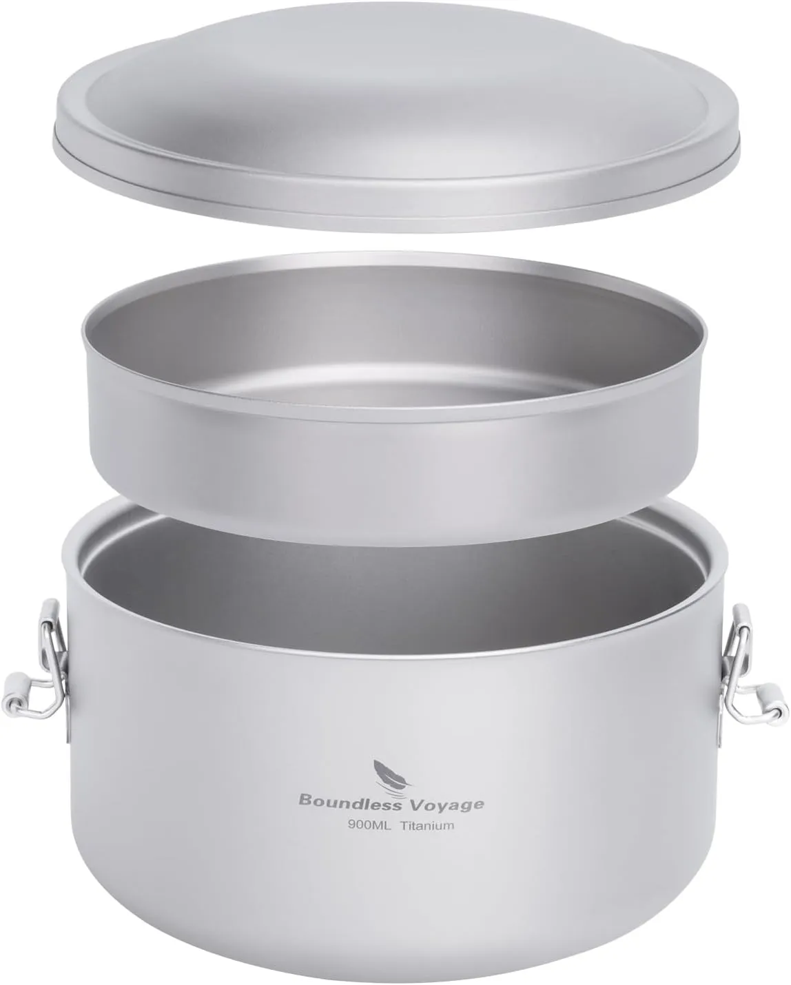 Boundless Voyage 900ml Titanium Canteen Mess Kit with Lid Double-Layer Not Insulated Salad Instant Noodle Bowl Portable for 1 Person Outdoor Camping Household Travel Ti1095T