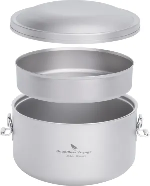 Boundless Voyage 900ml Titanium Canteen Mess Kit with Lid Double-Layer Not Insulated Salad Instant Noodle Bowl Portable for 1 Person Outdoor Camping Household Travel Ti1095T