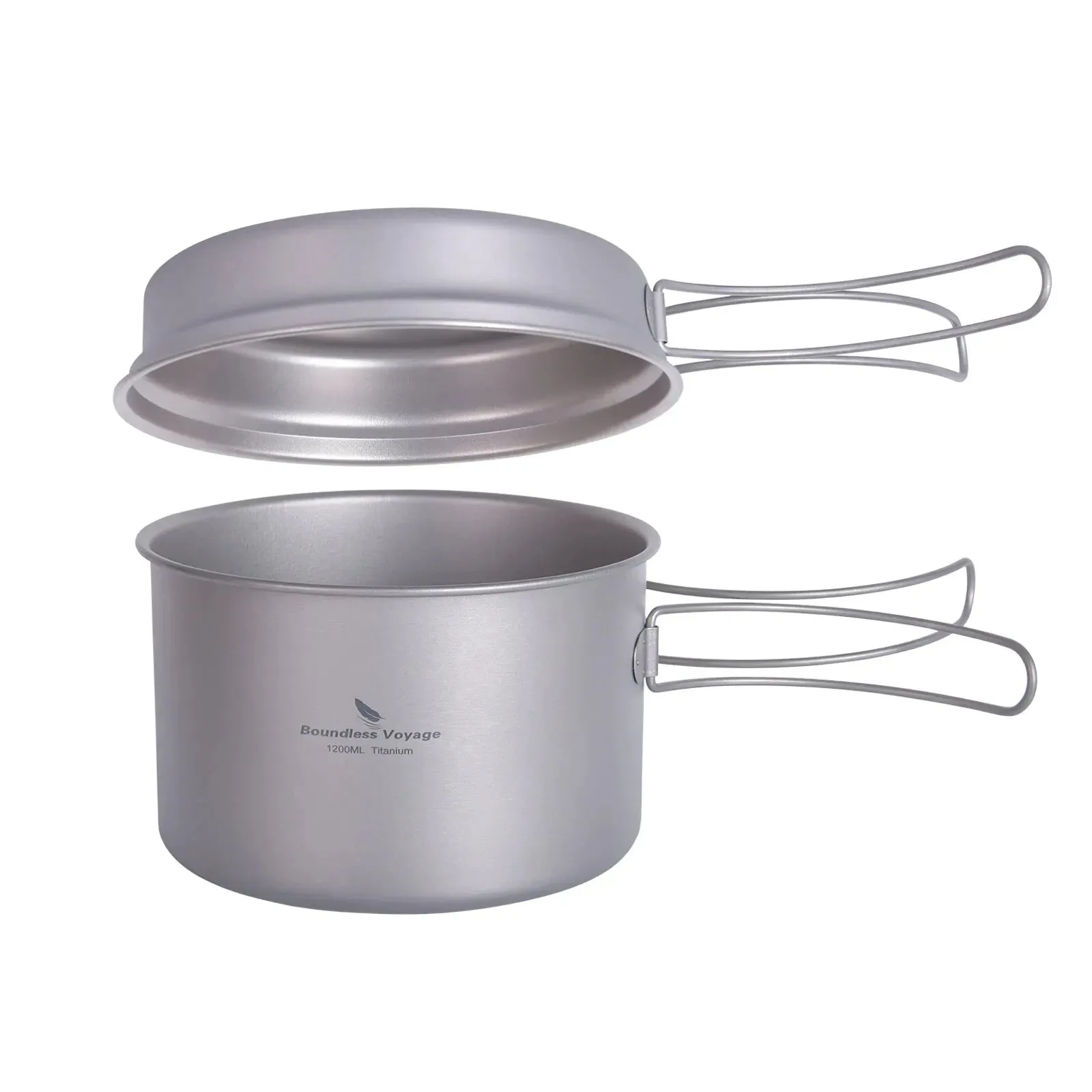 BOUNDLESS VOYAGE Titanium Pot & Pan Set – Lightweight Folding Handle Camping Cookware