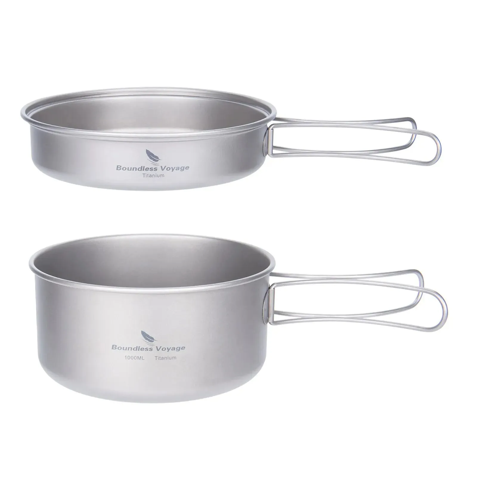 BOUNDLESS VOYAGE Titanium Pot & Pan Set – Lightweight Folding Handle Camping Cookware