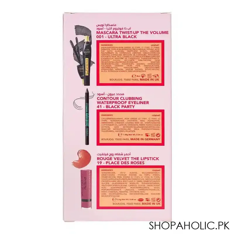Bourjois Favorites Kit, Twist Up Mascara   Waterproof Eyeliner   Long Lasting Matte Lipstick, 3-Pieces