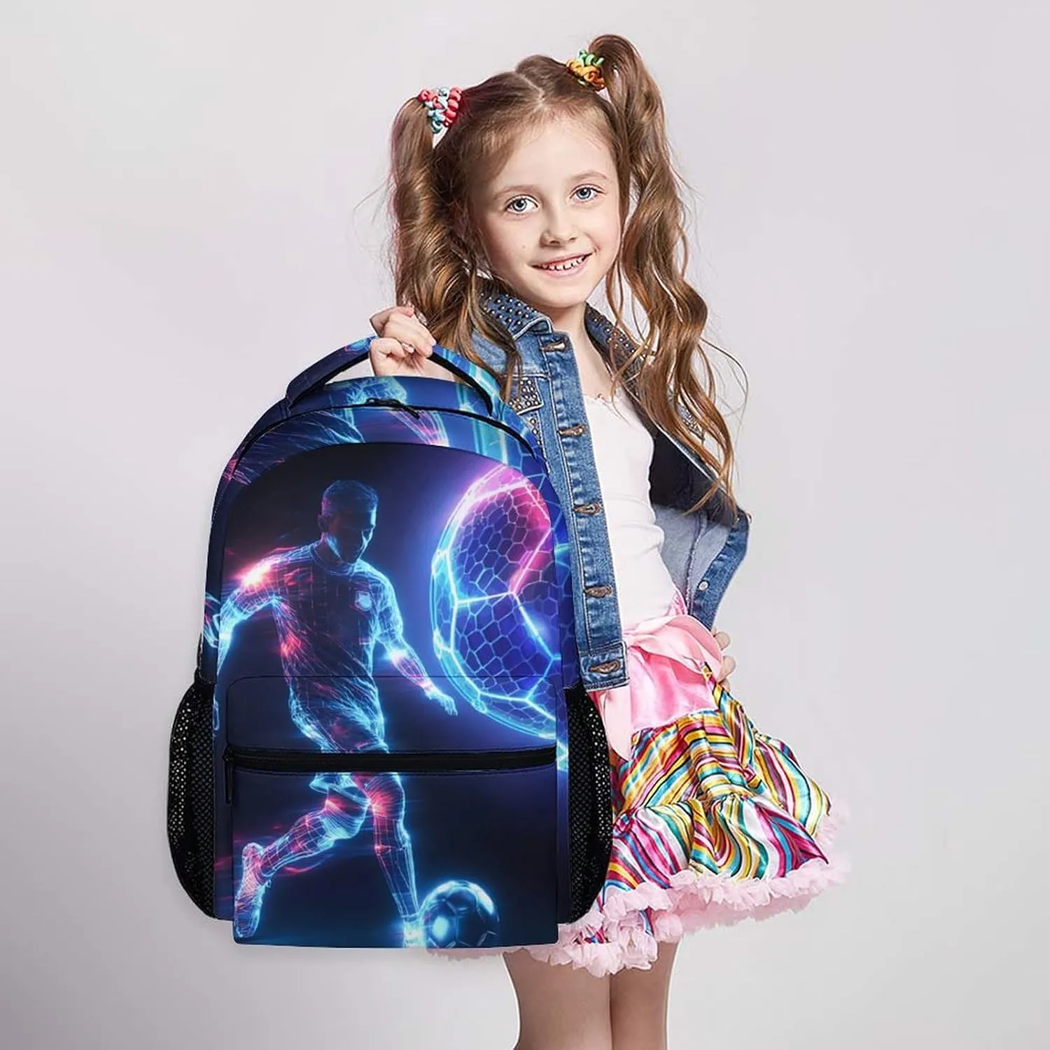 Boys Bookbag, Soccer Backpack, Kids Schoolbag for Boys Girls, Gift for Kids Back to School, 17 Inch Student Bookbag for Travel Picnic Hiking