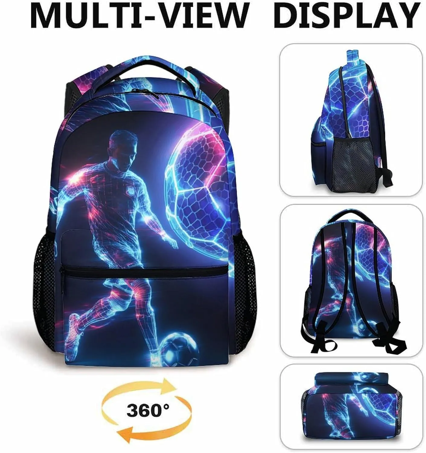 Boys Bookbag, Soccer Backpack, Kids Schoolbag for Boys Girls, Gift for Kids Back to School, 17 Inch Student Bookbag for Travel Picnic Hiking