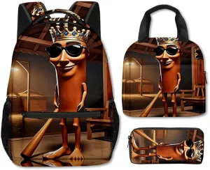 Boys Tungtungtung Backpack Lunch Bag Pencil Case 3PCS Set Kids Tung 3D Figure Printed Backpack (C16,3pcs)