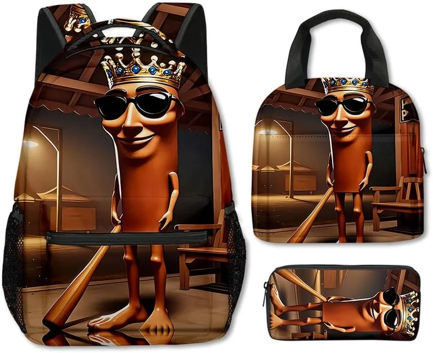 Boys Tungtungtung Backpack Lunch Bag Pencil Case 3PCS Set Kids Tung 3D Figure Printed Backpack (C16,3pcs)