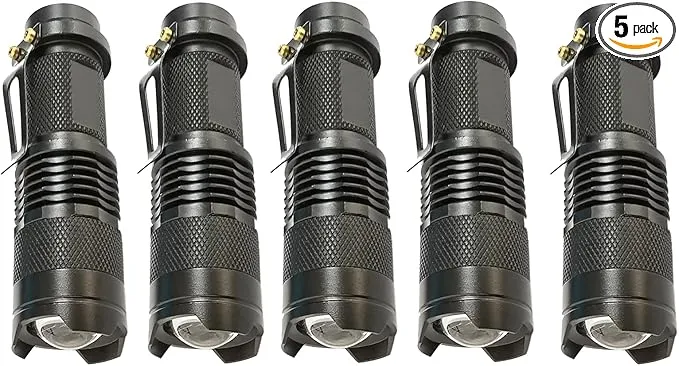 Bright Mini LED Flashlight Single Mode Flashlight Zoomable with Clip Small Flashlight for Camping Hiking Emergency, 5 Pack
