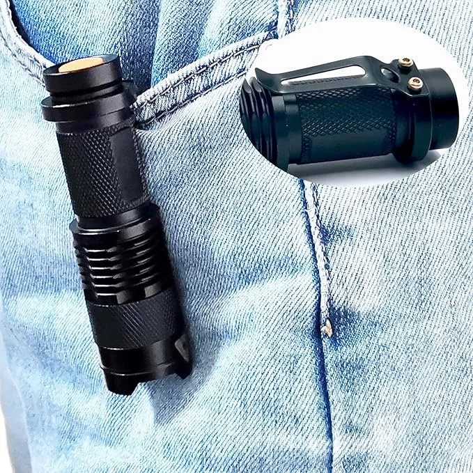 Bright Mini LED Flashlight Single Mode Flashlight Zoomable with Clip Small Flashlight for Camping Hiking Emergency, 5 Pack