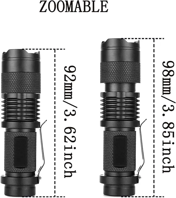 Bright Mini LED Flashlight Single Mode Flashlight Zoomable with Clip Small Flashlight for Camping Hiking Emergency, 5 Pack