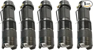 Bright Mini LED Flashlight Single Mode Flashlight Zoomable with Clip Small Flashlight for Camping Hiking Emergency, 5 Pack