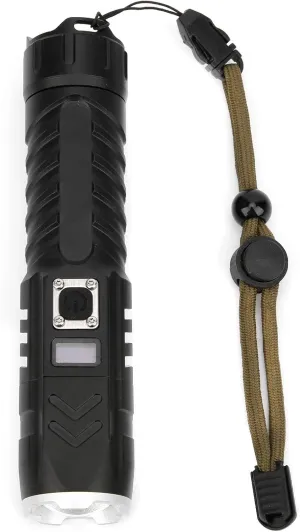 Bright Mini LED Flashlight, Zoomable Focusing, USB Rechargeable with Display, Aluminium Alloy, IPX5 for Outdoor Adventure and Camping