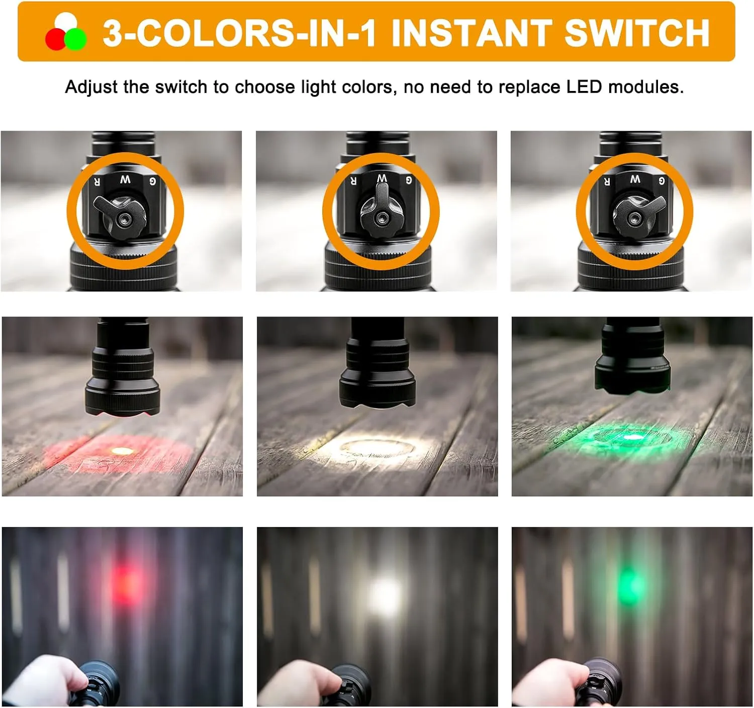 Brinyte T28 LED Hunting Light 3-Color-in-1(Red, White, Green) Zoomable Predator Flashlight with Remote Pressure Switch, IPX6 Waterproof for Hogs Coon Coyote Varmint Hunting