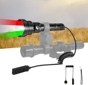 Brinyte T28 LED Hunting Light 3-Color-in-1(Red, White, Green) Zoomable Predator Flashlight with Remote Pressure Switch, IPX6 Waterproof for Hogs Coon Coyote Varmint Hunting