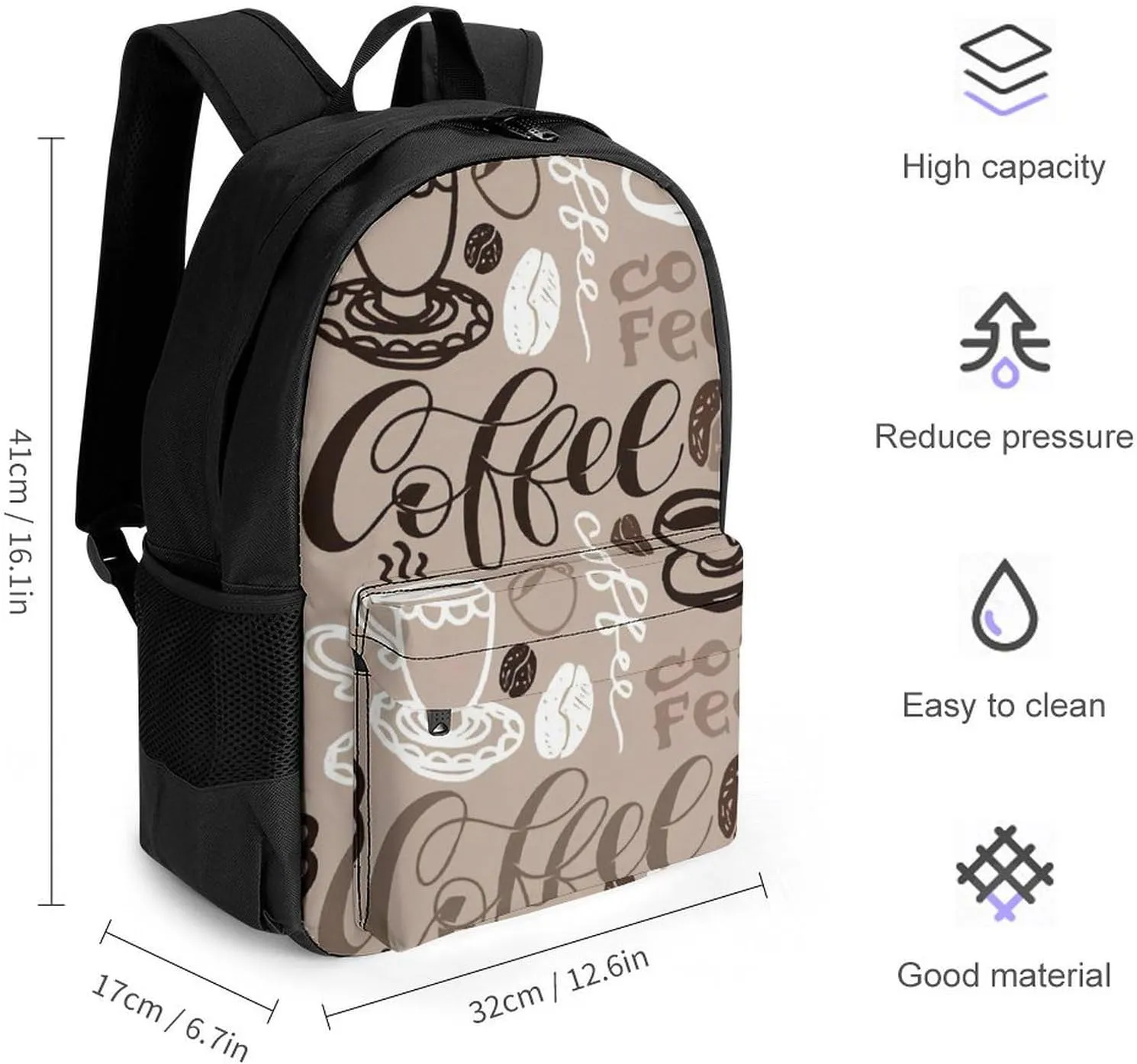 Brown Coffee Maker Beans Theme A Large Capacity Backpack with Pockets, Suitable for Outdoor Use, Etc