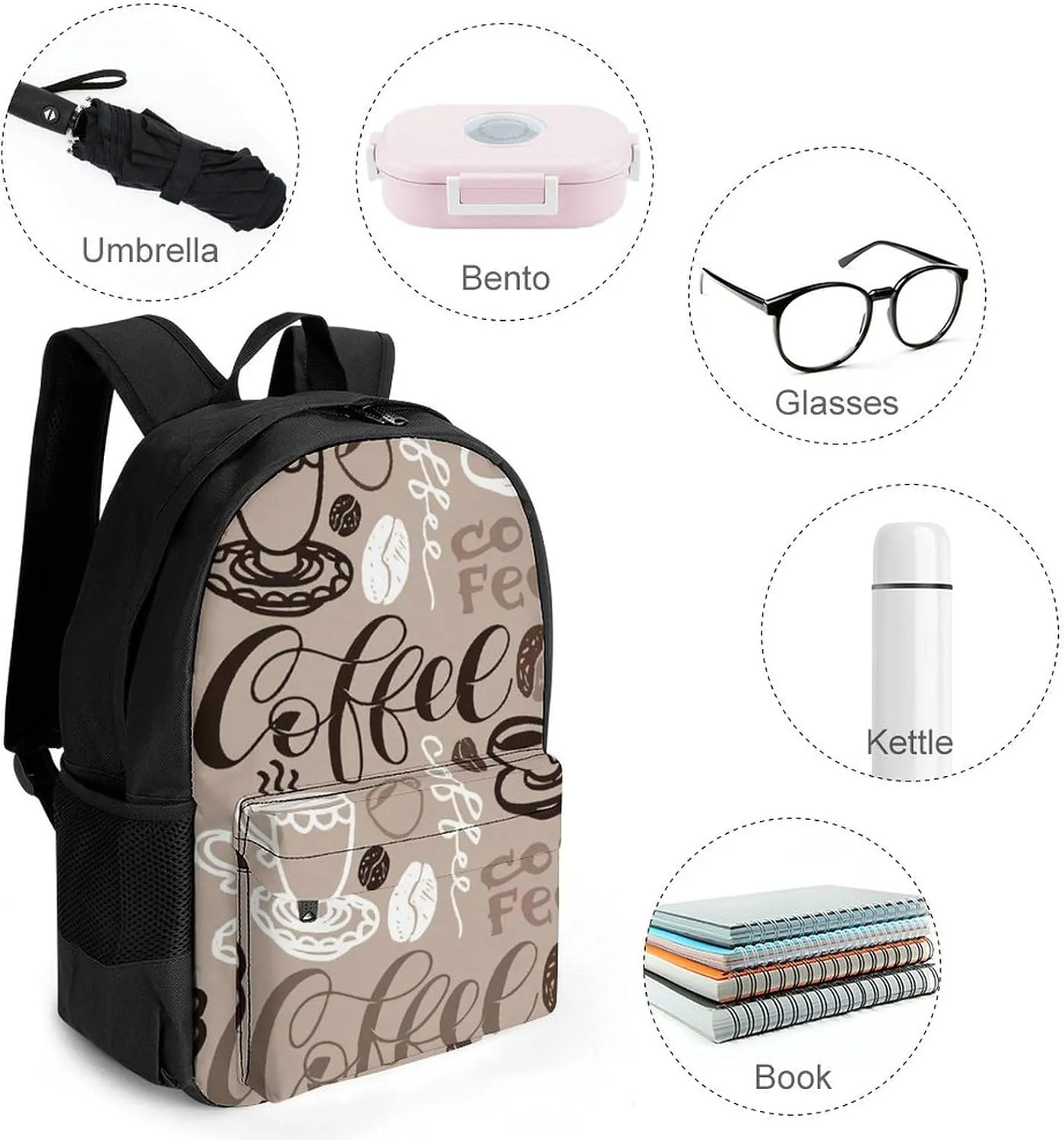 Brown Coffee Maker Beans Theme A Large Capacity Backpack with Pockets, Suitable for Outdoor Use, Etc